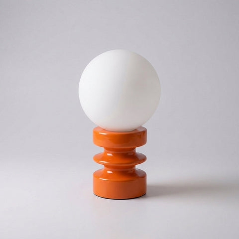 Compact Globe Table Lamp with Frosted Glass Shade, Sculpted Wood Base and E27 Socket