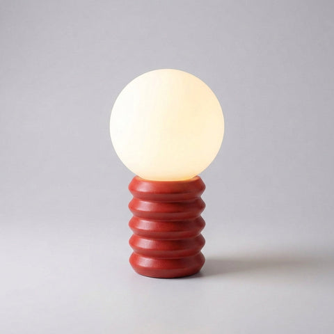 Compact Globe Table Lamp with Frosted Glass Shade, Sculpted Wood Base and E27 Socket