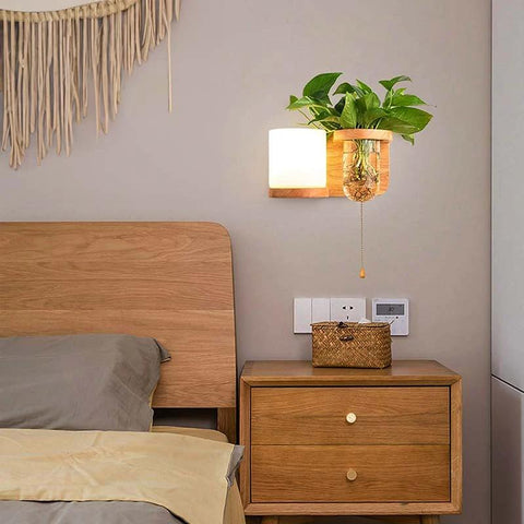 Wood Wall Sconce with Integrated Planter and Globe Light — product view