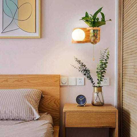 Wood Wall Sconce with Integrated Planter and Globe Light — product view