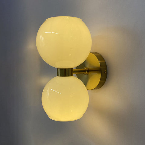 Two-Light Glass Wall Sconce with Iron Frame