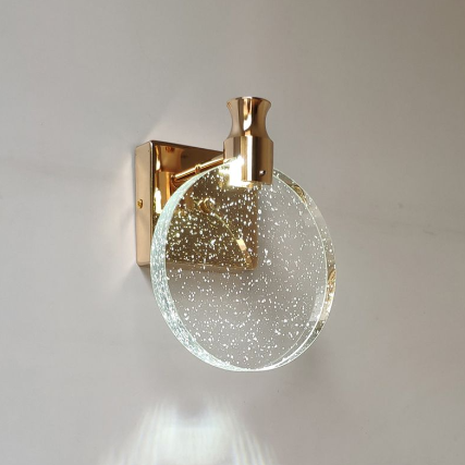 Round Glass Wall Sconce with Decorative Crystal Effect and Metallic Mount