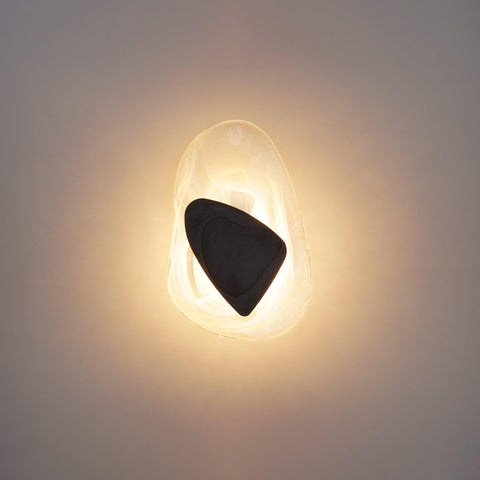 Wall Sconce with Rippled Glass Shade and Sculptural Metal Center