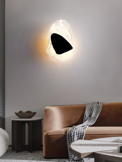 Wall Sconce with Rippled Glass Shade and Sculptural Metal Center