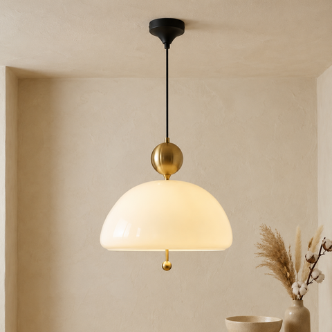 Bauhaus Glass and Iron Pendant Light with Wall-Switch Control