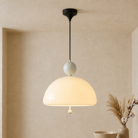 Bauhaus Glass and Iron Pendant Light with Wall-Switch Control