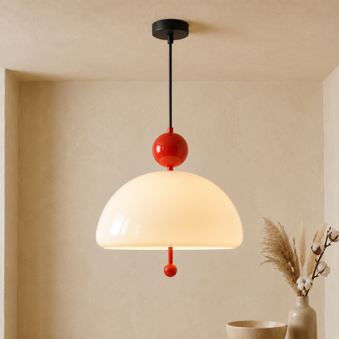Bauhaus Glass and Iron Pendant Light with Wall-Switch Control