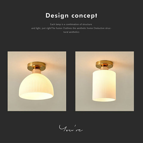 Mini Glass Ceiling Light with Ribbed Shade