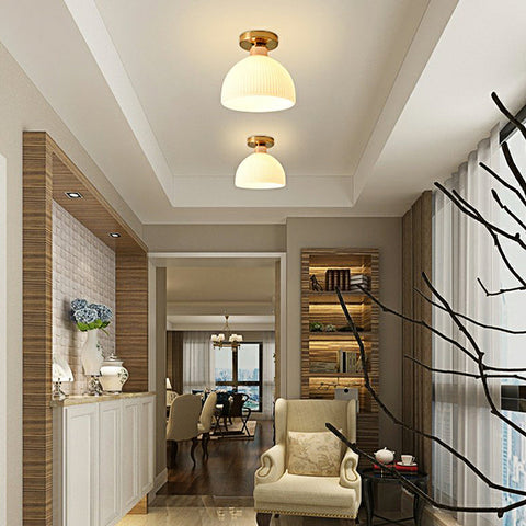 Mini Glass Ceiling Light with Ribbed Shade