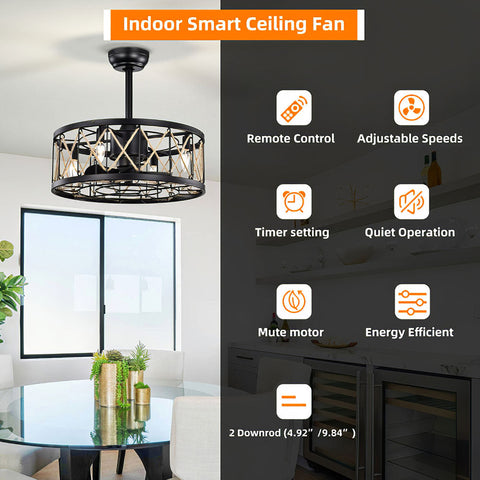 Cage Ceiling Fan with Light and Remote Control