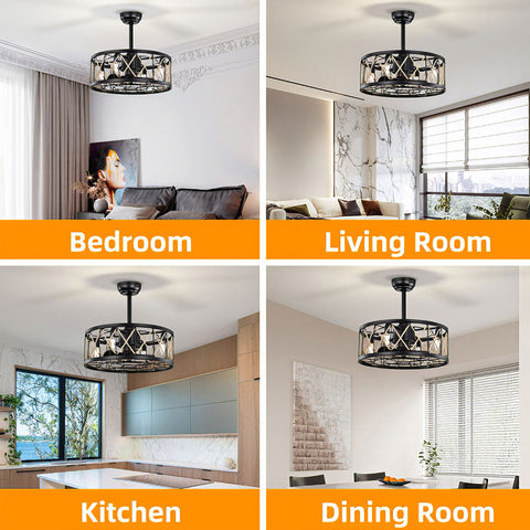 Cage Ceiling Fan with Light and Remote Control