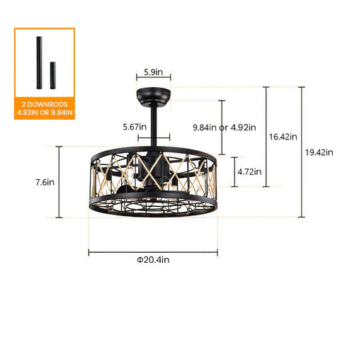 Cage Ceiling Fan with Light and Remote Control