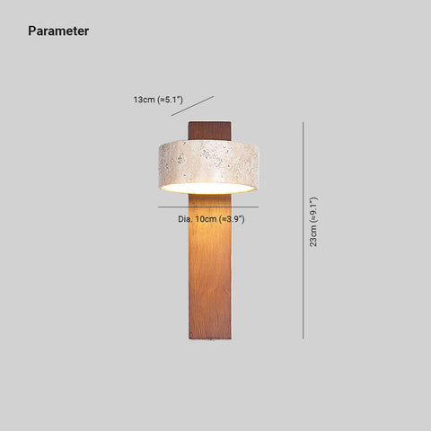 Travertine and Wood Wall Sconce for Bedroom and Hallway Lighting