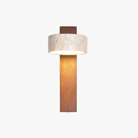 Travertine and Wood Wall Sconce for Bedroom and Hallway Lighting