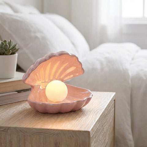 Decorative Shell Table Lamp with Removable Pearl-Style Light for Bedroom Decor