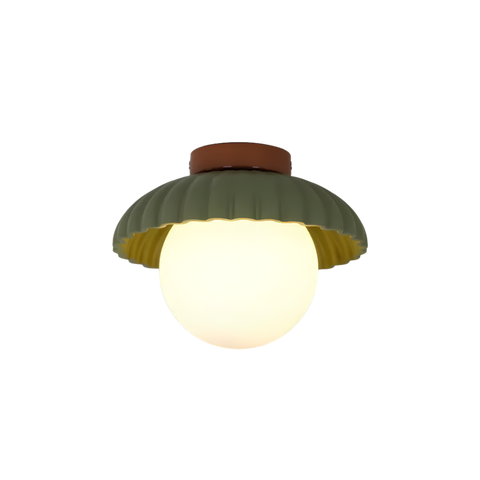Ribbed Glass and Iron Flush-Mount Ceiling Light for Indoor Use