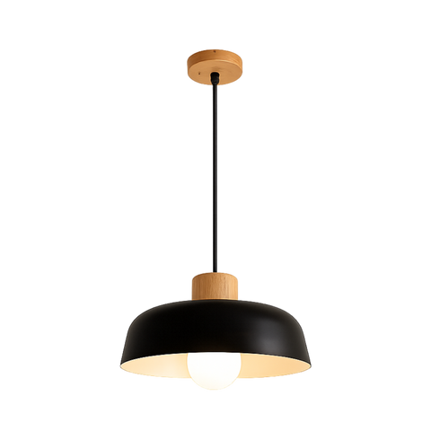 Iron Pendant Light with Wood Accent and Selectable Light Modes