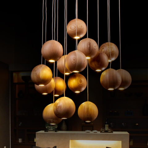 Solid Wood Globe Pendant Light with Suspended Sphere — product view
