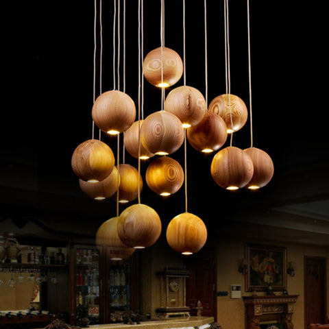 Solid Wood Globe Pendant Light with Suspended Sphere — product view