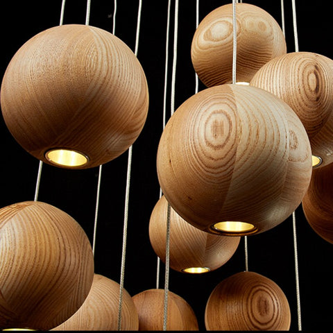 Solid Wood Globe Pendant Light with Suspended Sphere — product view