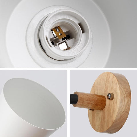 Wall Sconce with Wood Backplate, Cone Shade and Pull Chain Switch