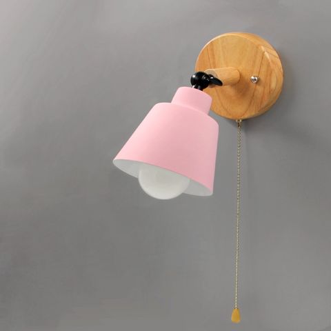 Wall Sconce with Wood Backplate, Cone Shade and Pull Chain Switch