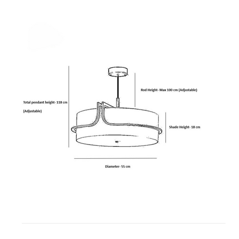 Pendant Light with Fabric Drum Shade and Metal Frame