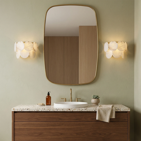 Double Layer Round Alabaster Wall Lamp Minimalist Sconce Light for