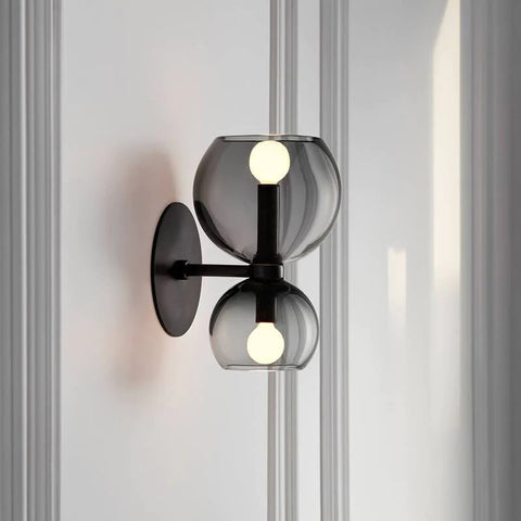 Double Globe Glass Wall Sconce with E14 Twin Bulb Sockets and Modern Design