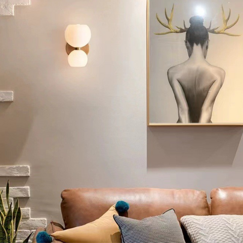 Double Globe Glass Wall Sconce with E14 Twin Bulb Sockets and Modern Design