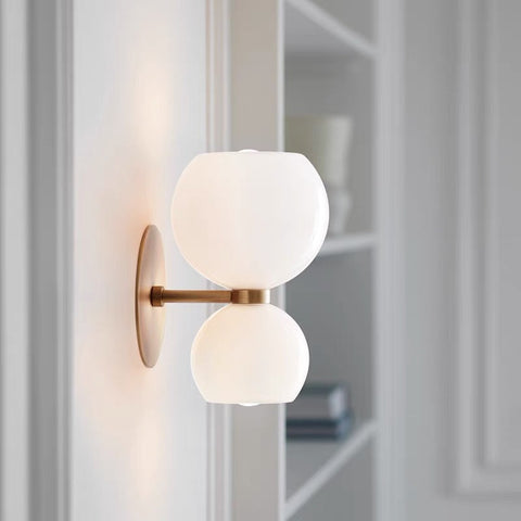 Modern Double LED Wall Light with Dual Glass Shades and Decorative Metal Base