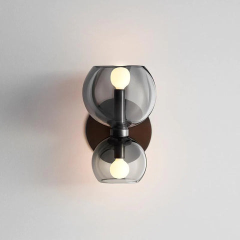 Modern Double LED Wall Light with Dual Glass Shades and Decorative Metal Base