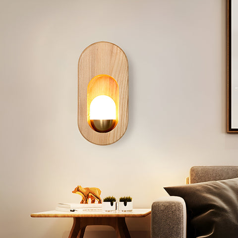 Wall Light with Oval Wood Frame and Recessed Glass Globe