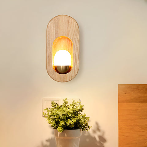 Wall Light with Oval Wood Frame and Recessed Glass Globe