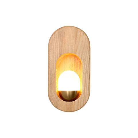 Wall Light with Oval Wood Frame and Recessed Glass Globe