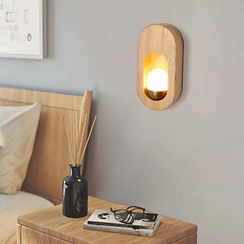 Wall Light with Oval Wood Frame and Recessed Glass Globe