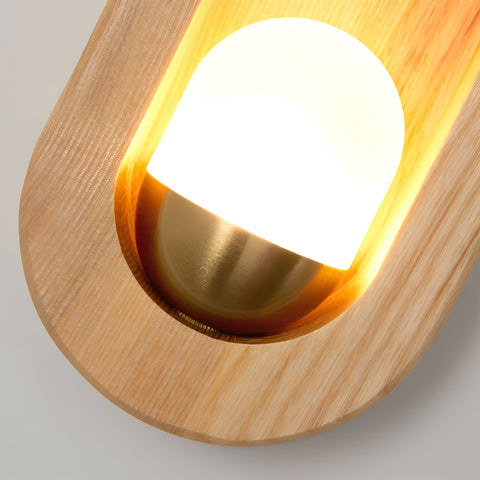 Wall Light with Oval Wood Frame and Recessed Glass Globe