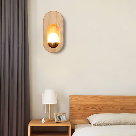 Wall Light with Oval Wood Frame and Recessed Glass Globe