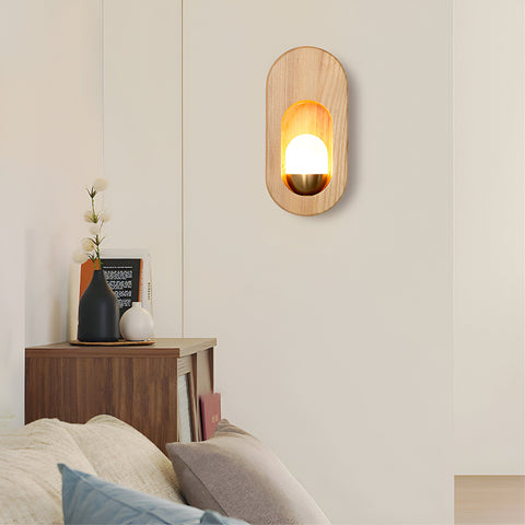 Wall Light with Oval Wood Frame and Recessed Glass Globe