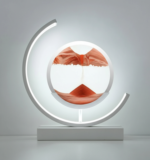 Modern LED Sand Art Table Lamp with Circular Light Frame and Decorative Landscape Design