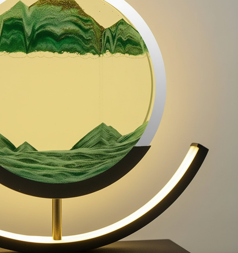Modern LED Sand Art Table Lamp with Circular Light Frame and Decorative Landscape Design