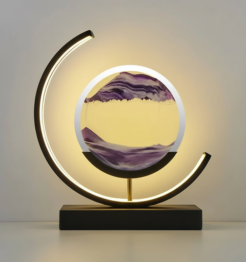 Modern LED Sand Art Table Lamp with Circular Light Frame and Decorative Landscape Design