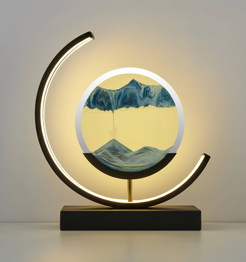 Modern LED Sand Art Table Lamp with Circular Light Frame and Decorative Landscape Design