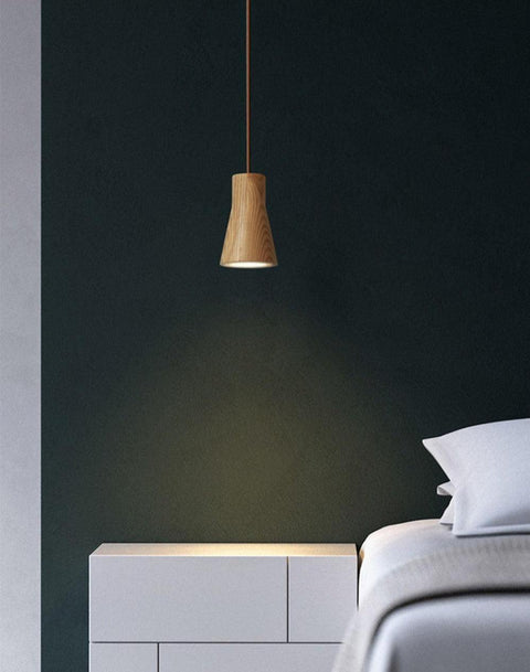 Pendant Light with Wood Cone Shade