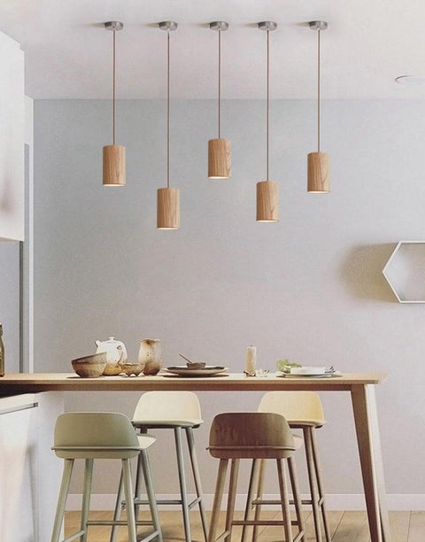Pendant Light with Wood Cone Shade