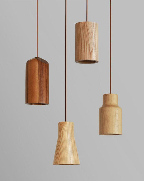 Pendant Light with Wood Cone Shade