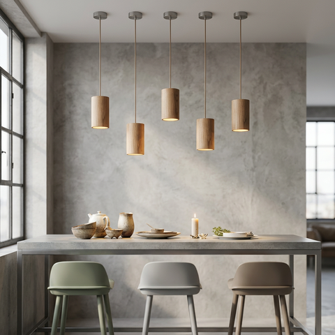 Pendant Light with Wood Cone Shade