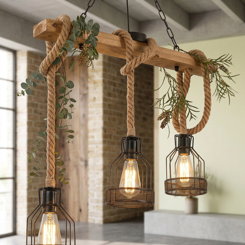 Ceiling Light with Multi-Light Wood Beam