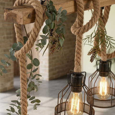 Ceiling Light with Multi-Light Wood Beam