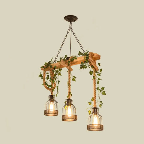 Ceiling Light with Multi-Light Wood Beam